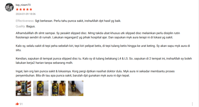 Antara pesakit slipped disc yg bertahun tidak selesa, sekarang mula nyaman dan selesa dgn izin Allah